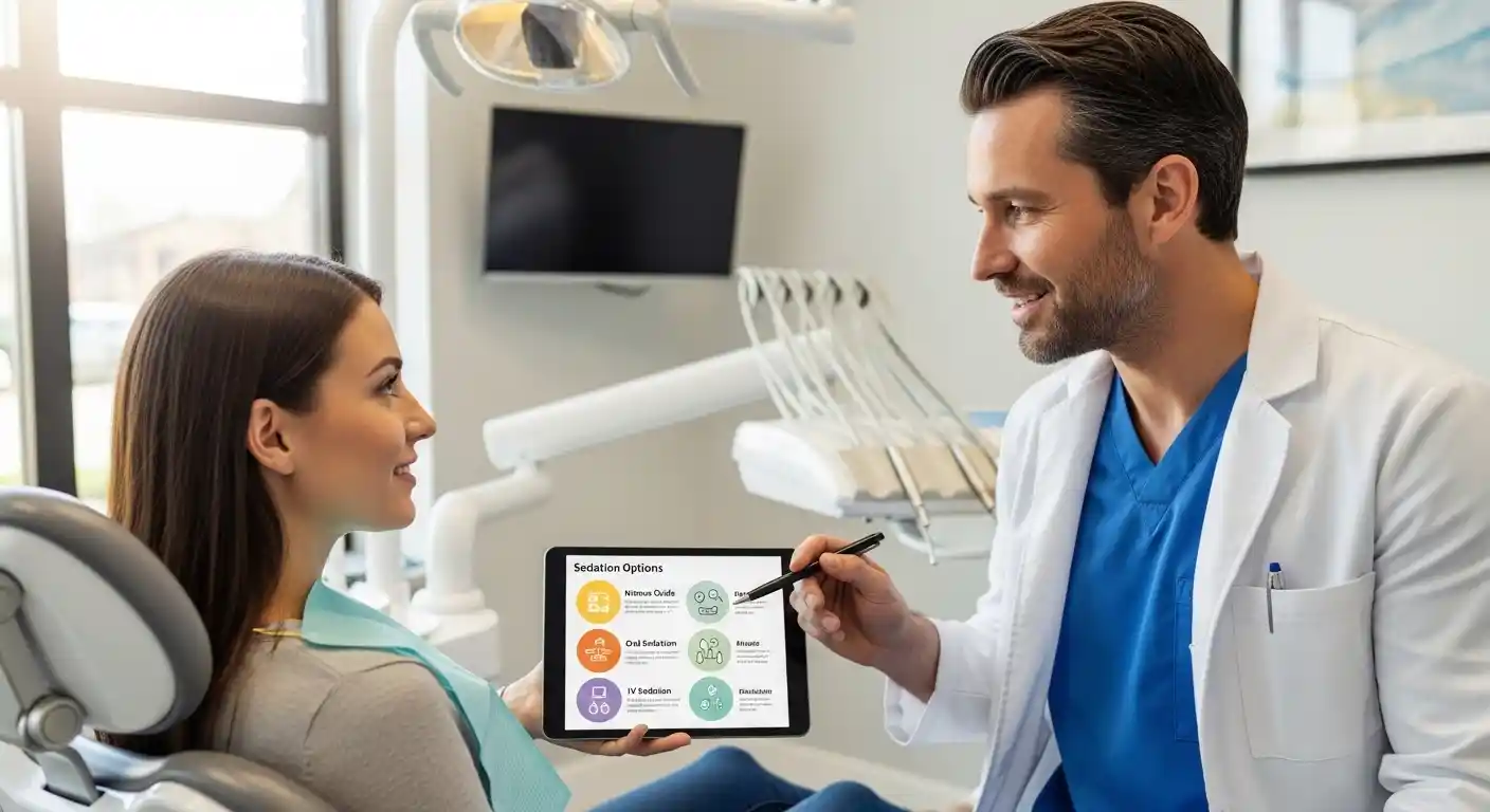 Dentist explaining different sedation dentistry options to a patient during a consultation in Mesa, AZ