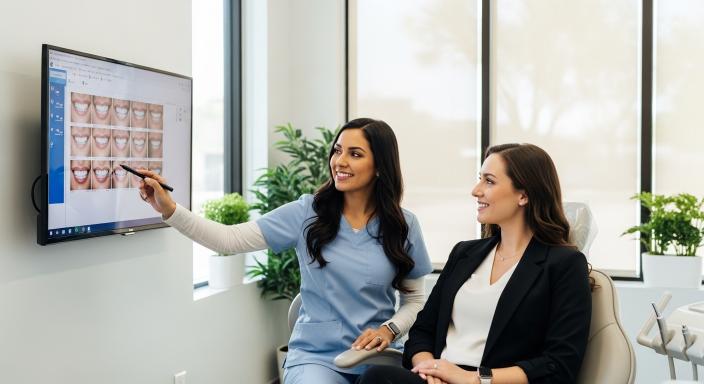 Cosmetic dentist consulting a patient about dental bonding options in Mesa, AZ
