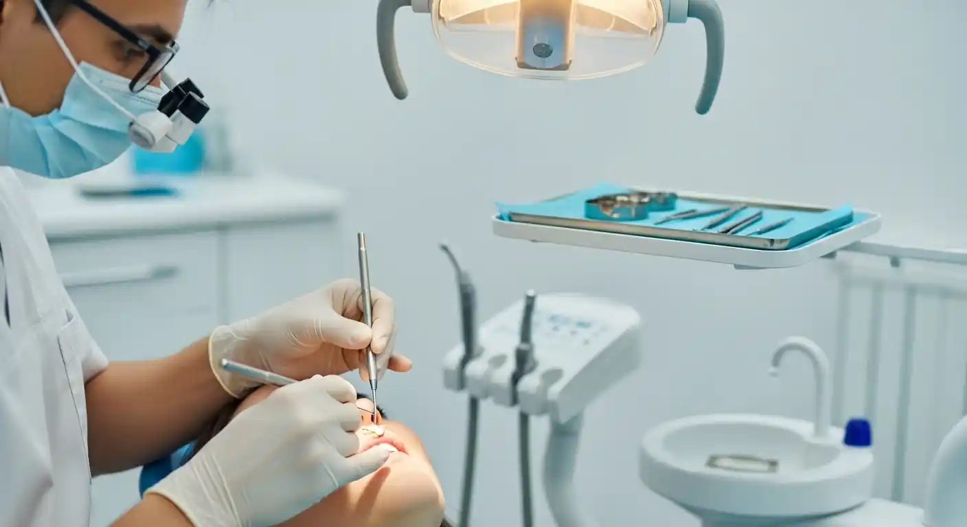 Dentist placing a dental crown on a patient’s tooth in a modern dental clinic in Mesa, AZ