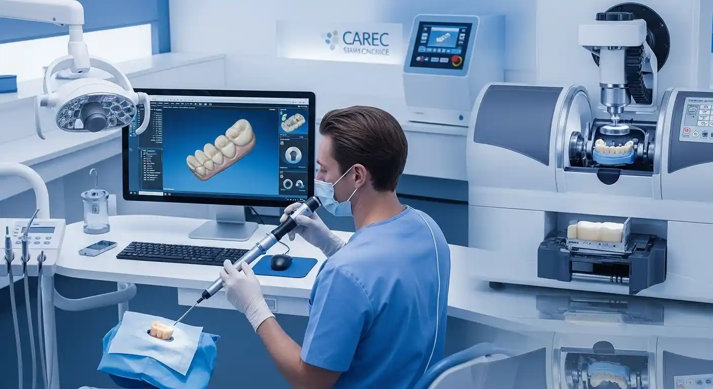 Same-day dental crown technology with digital scanning and CEREC machine in a dental clinic in Mesa, AZ