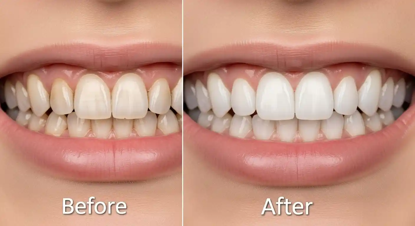 Before and after veneer smile transformation showing improved tooth color, shape, and alignment in Mesa, AZ cosmetic dentistry