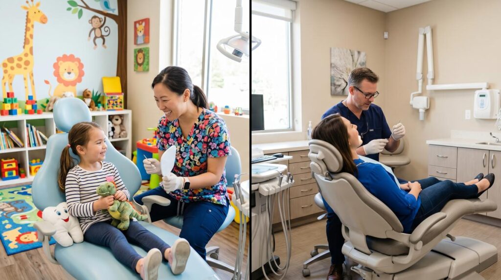 Comparison between a pediatric dentist office and a general dental clinic