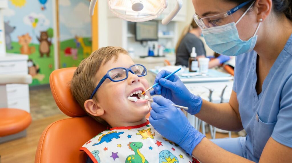 Fluoride treatment and dental sealants for children during a pediatric dental visit