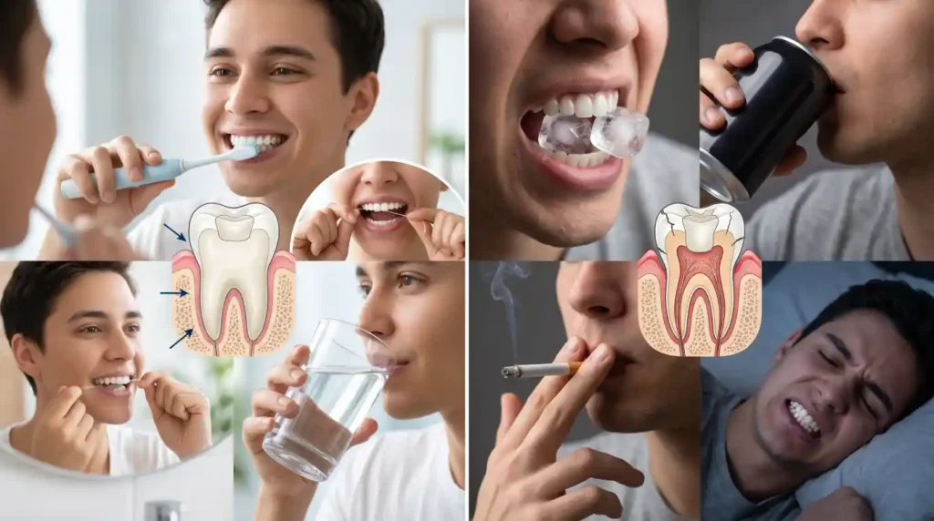 Healthy and unhealthy daily habits that affect how long dental fillings last.
