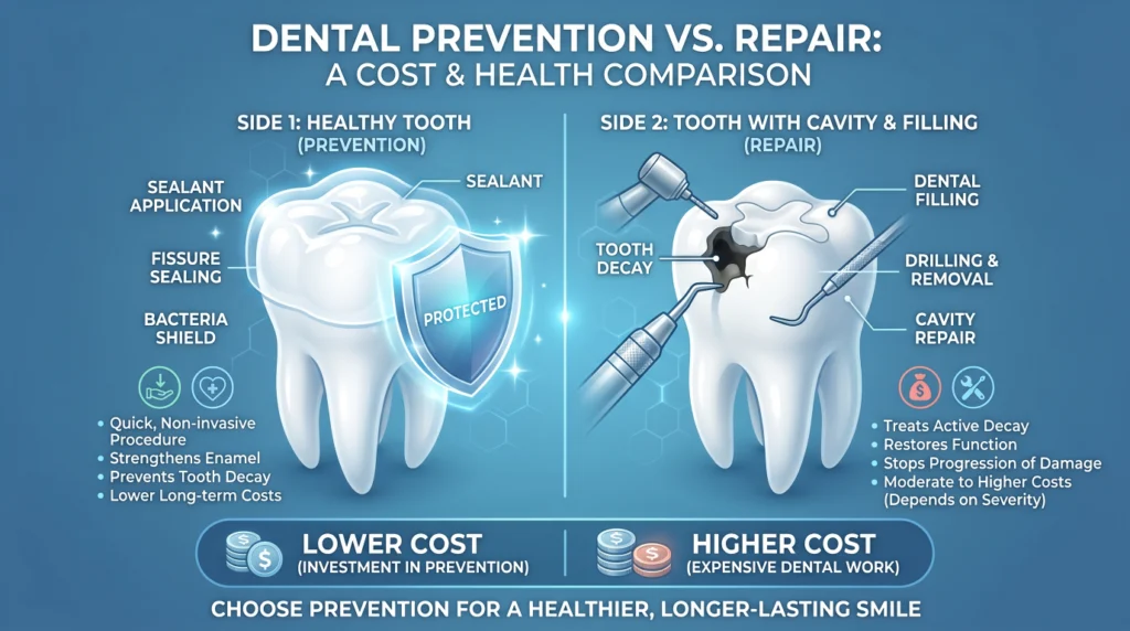 Comparison between dental sealants for prevention and dental fillings for cavity treatment