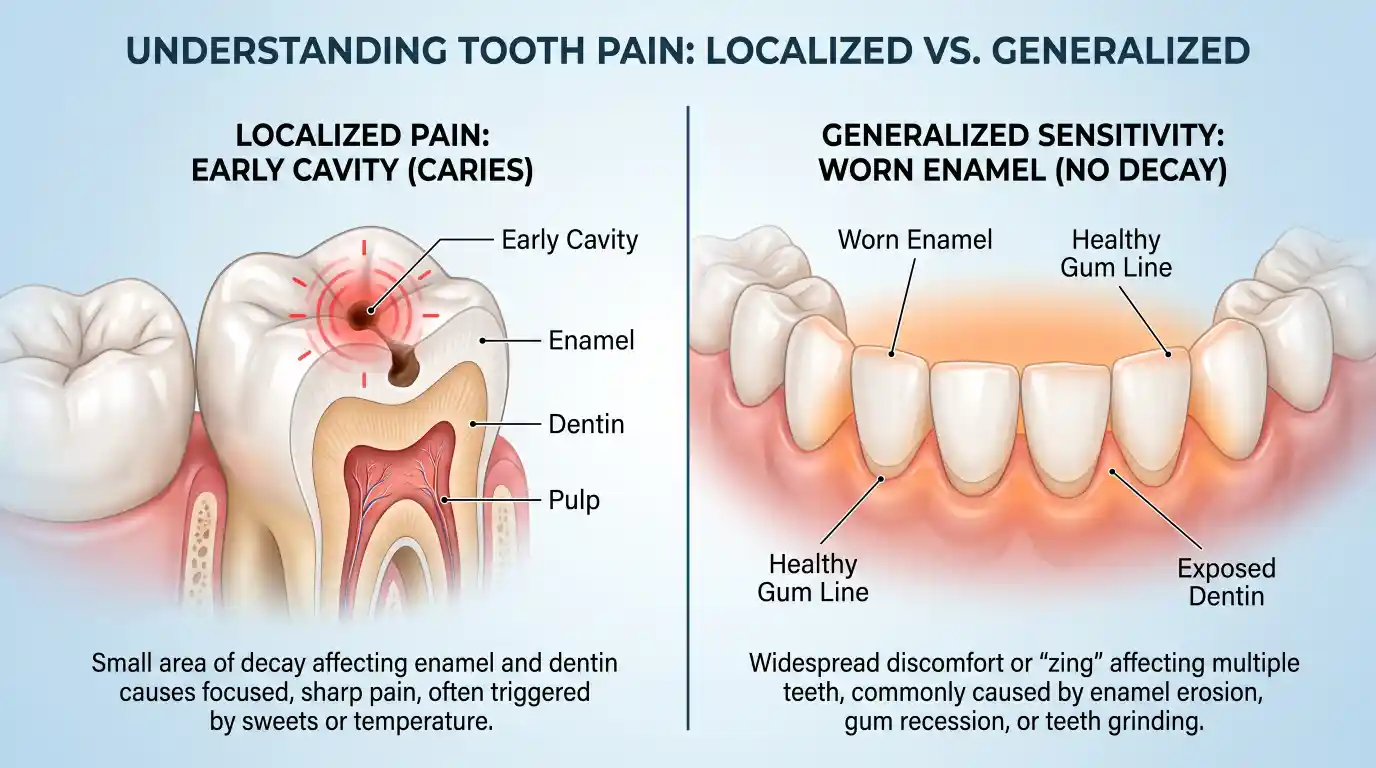 Comparison of cavity pain and tooth sensitivity.