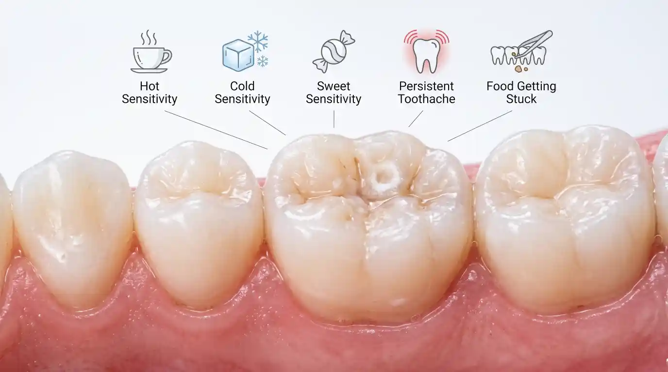 Early warning signs of a cavity on a tooth.
