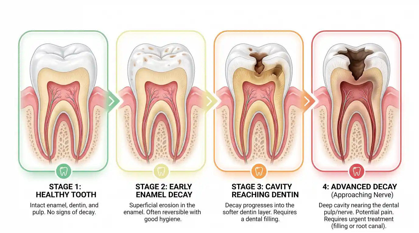 Stages of cavity progression if left untreated.