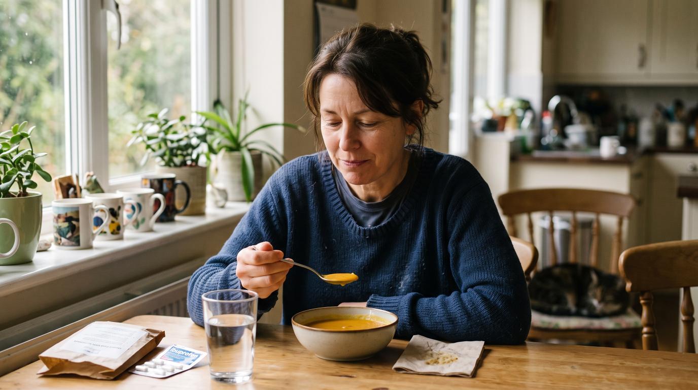 Adult patient relaxing at home during root canal recovery