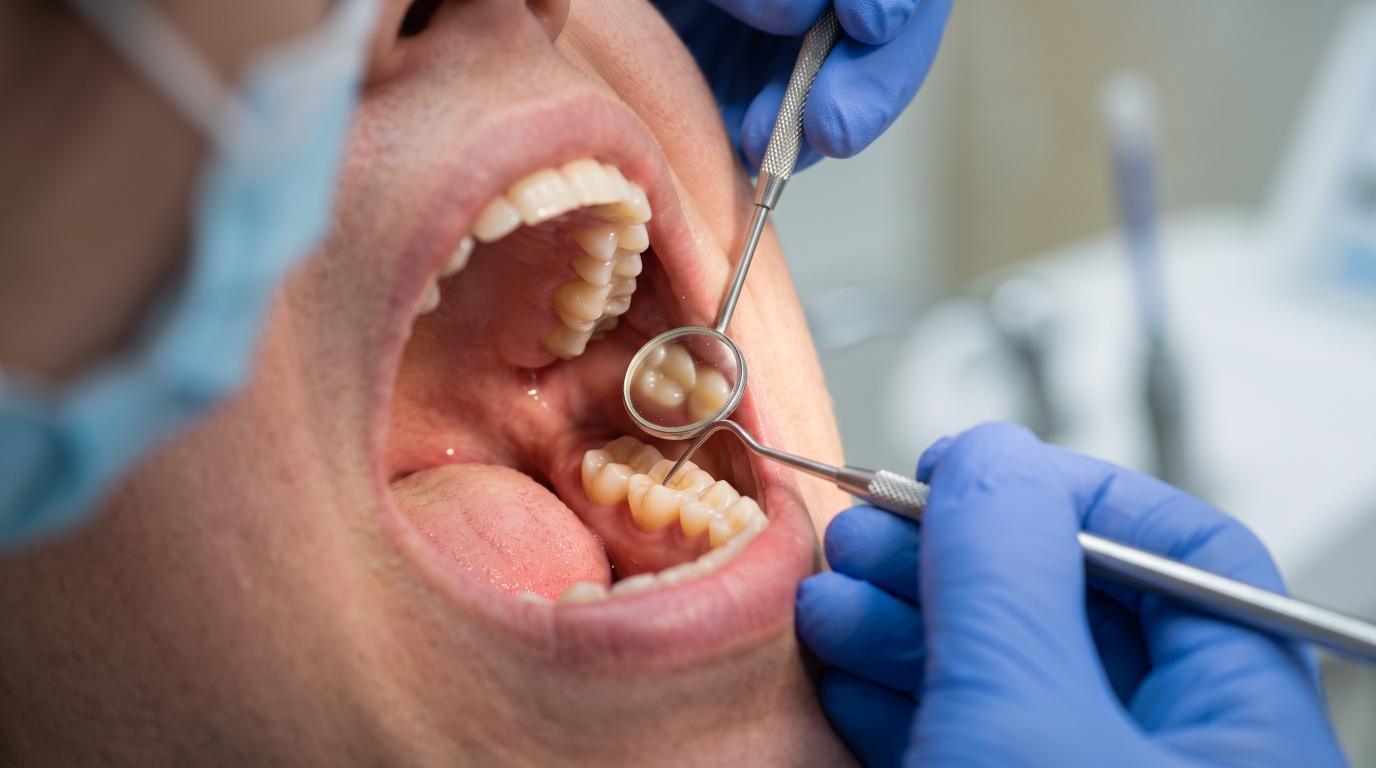 Dentist examining a patient's molar before root canal treatment