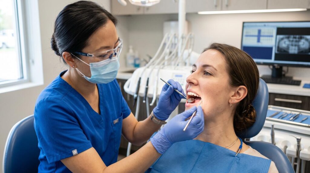Dentist examining a patient before a root canal treatmentt